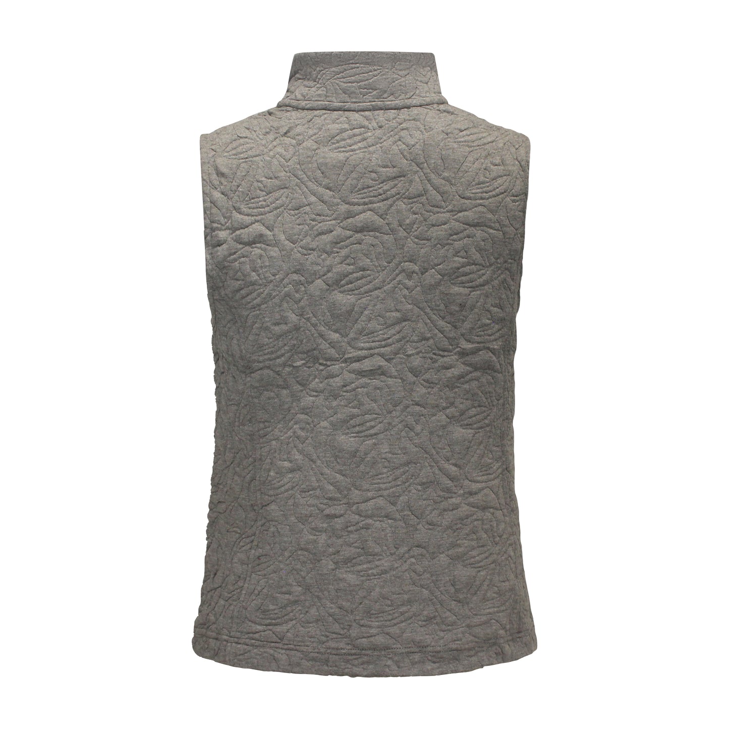 Achterzijde van Bodywarmer Isa in grijs, met comfortabele pasvorm en fijne details.