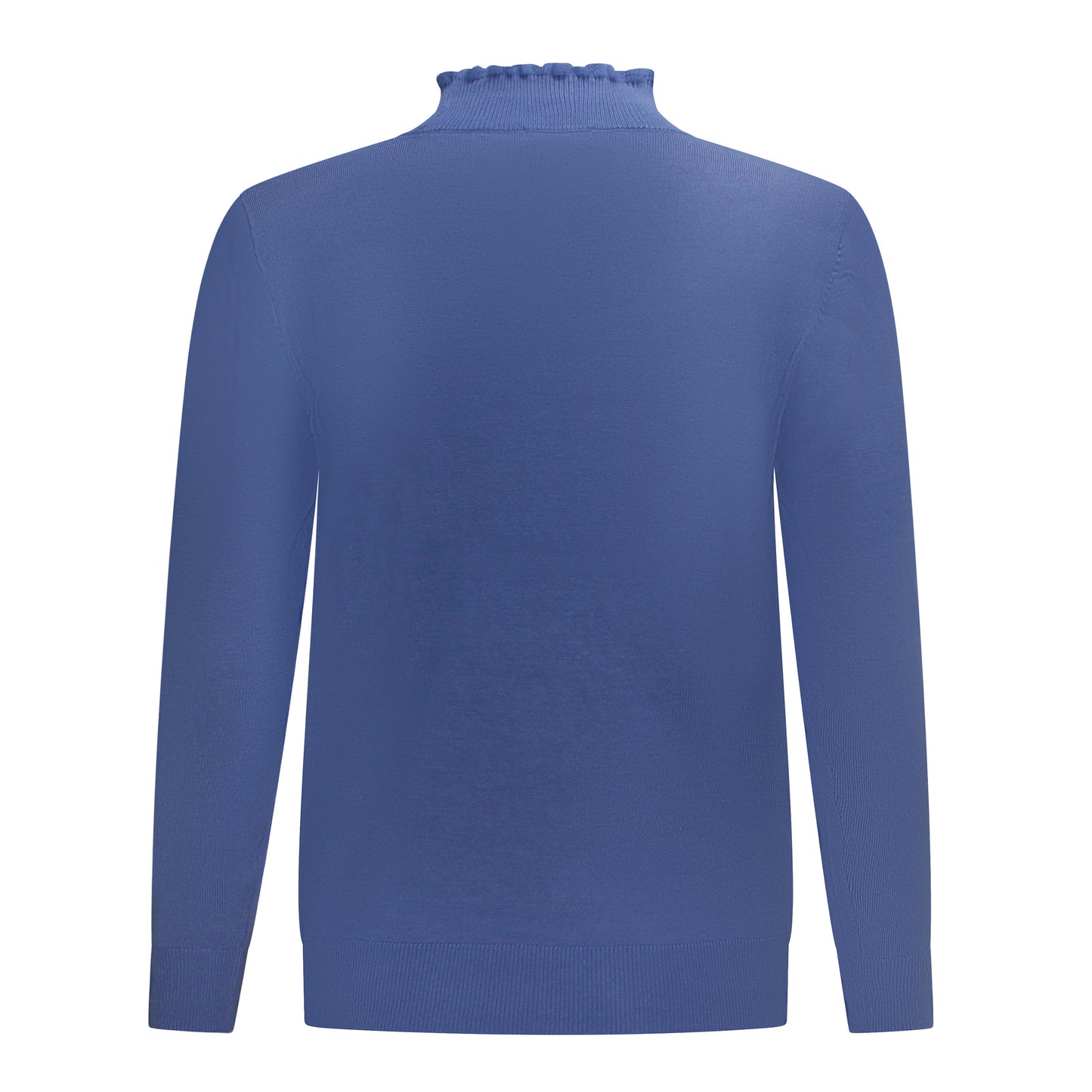 Achterzijde van Bon Tricot Turtle Malou in het blauw met turtle nek.