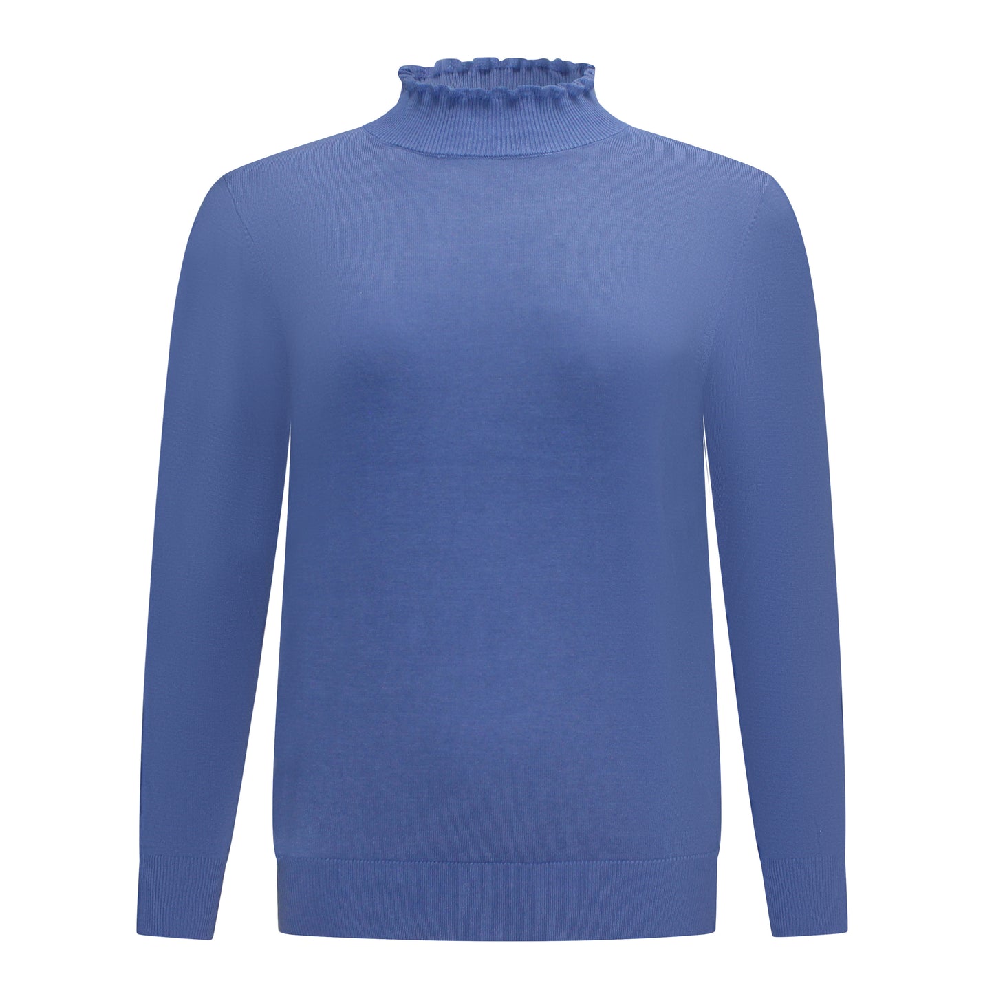 Voorzijde van Bon Tricot Turtle Malou in het blauw met turtle nek.