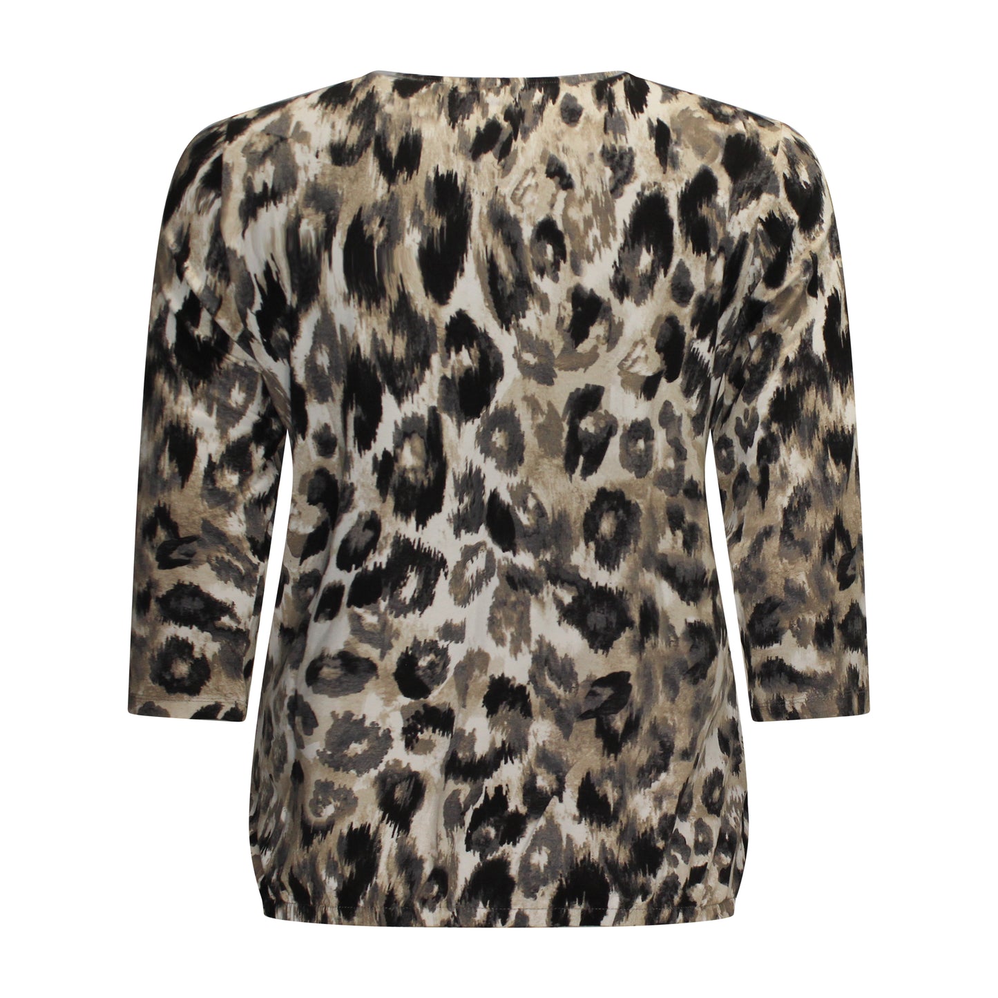 Achterzijde van Brandtex Blouson Vivien met ronde hals en driekwart mouwen in grijs met zandkleur.