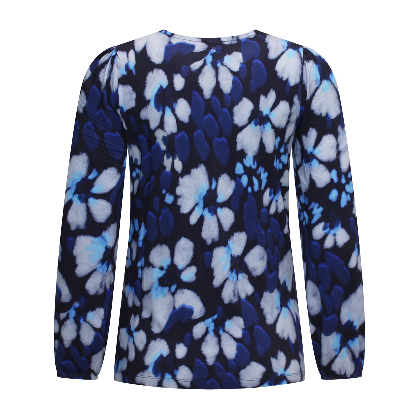 Achterzijde van Brandtex T-shirt Lieke met ronde hals, lange mouwen en recht model in het blauw.