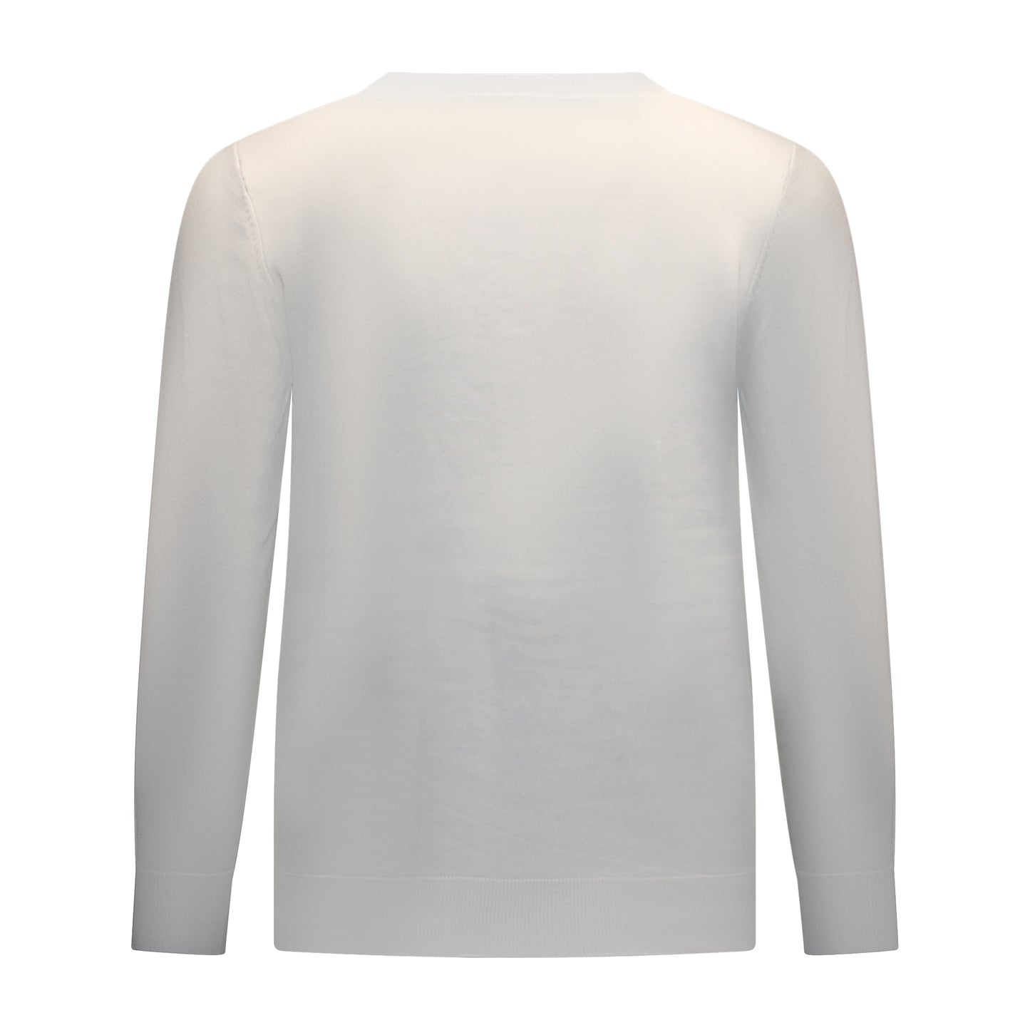 Achterzijde van Brandtex vest Bianca in offwhite met lange mouwen, ribgebreide boorden en zachte knitstructuur.