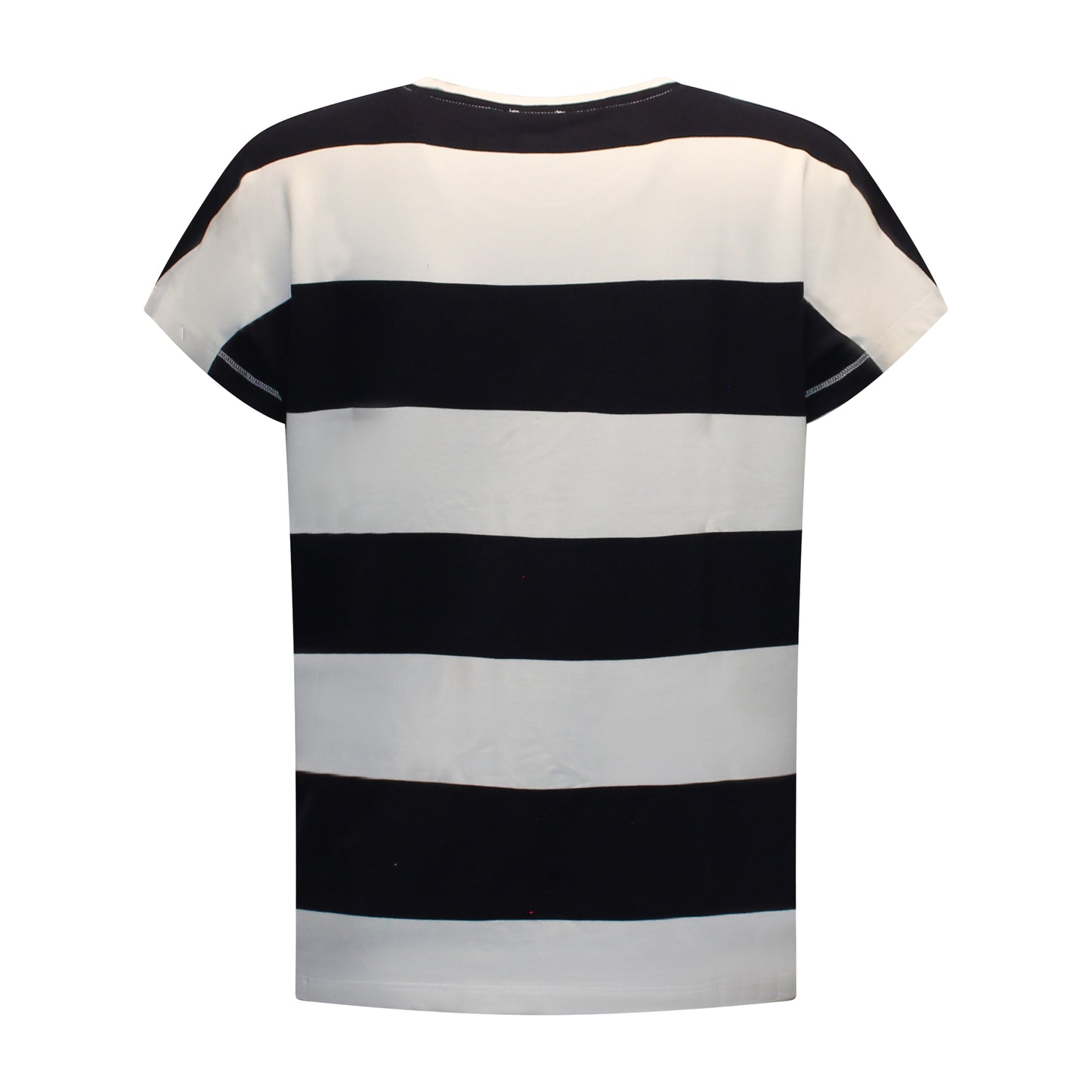 Achterzijde van Gabriella K Shirt Mirella met aangeknipte mouwen en streepmotief in offwhite met donkerblauw.