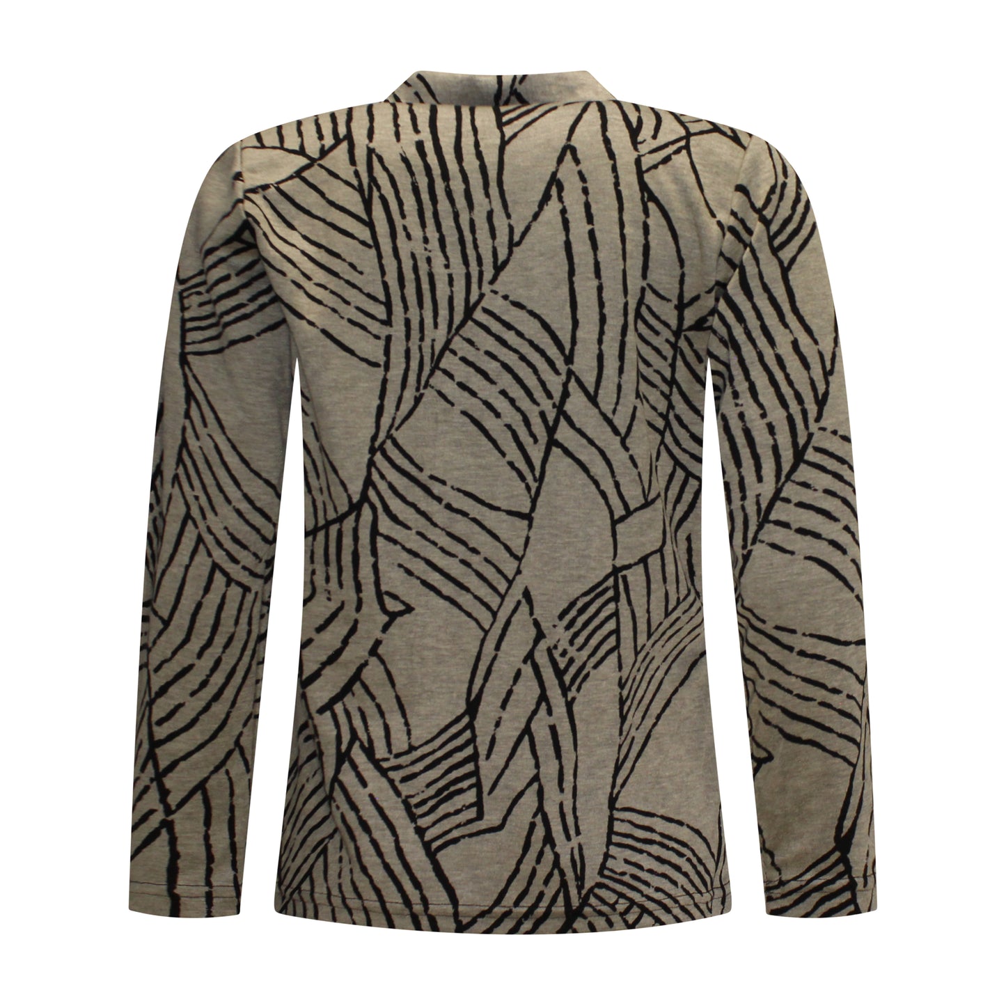 Achterzijde van Lady Style T-shirt Mirjam met lange mouwen in zand met zwart.
