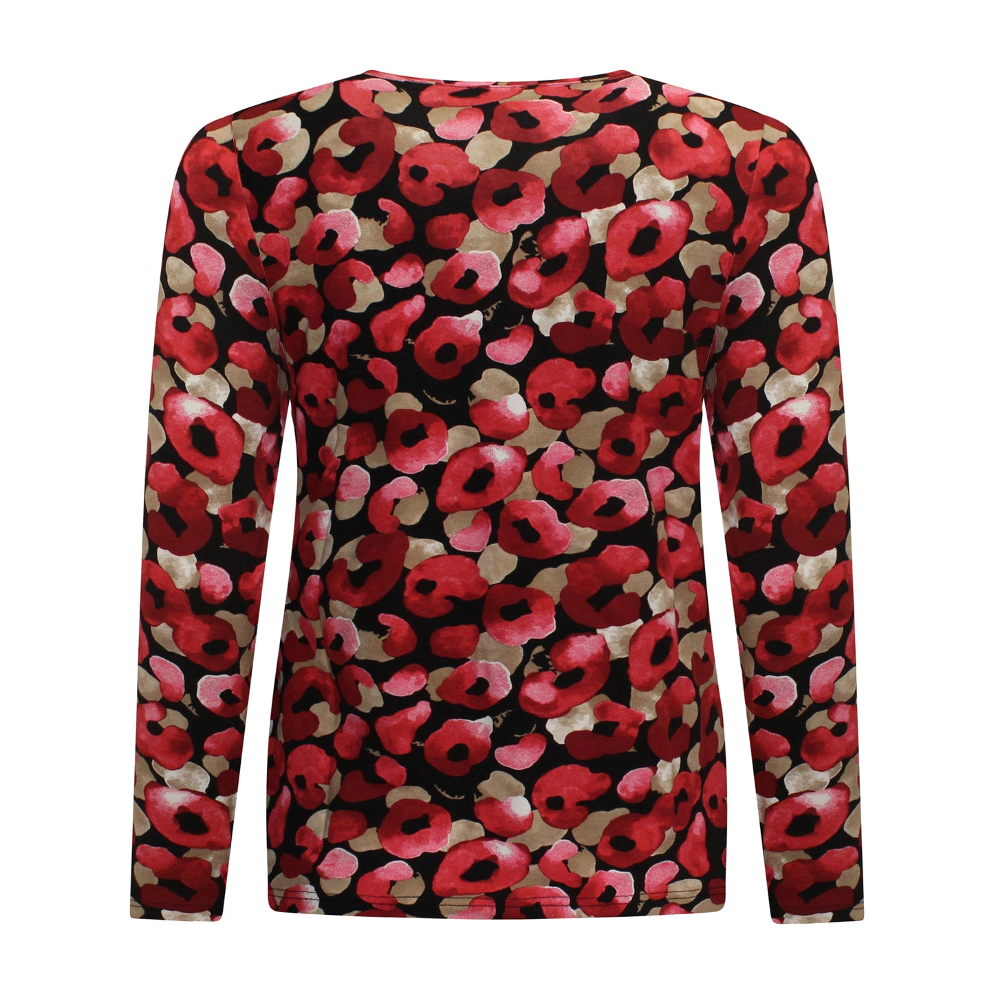 Achterzijde van Marinello T-shirt Lize met all-over bloemenpatroon en lange mouwen in het rood.