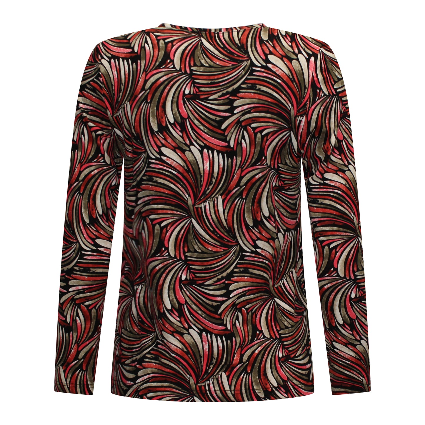 Achterzijde van Marinello T-shirt Veerle met rechte snit en all-over print over de rug in het rood.