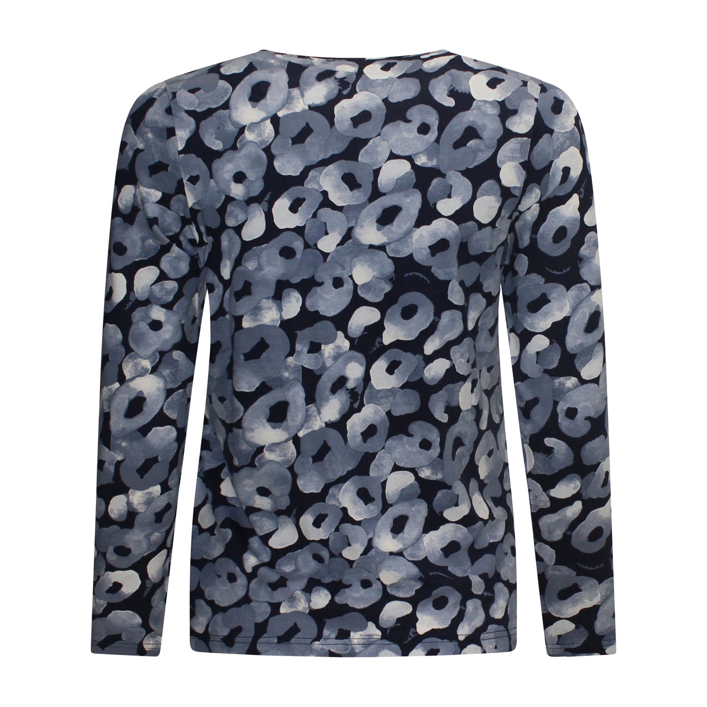Achterzijde van Marinello T-shirt Lize met all-over bloemenpatroon en lange mouwen in het blauw.
