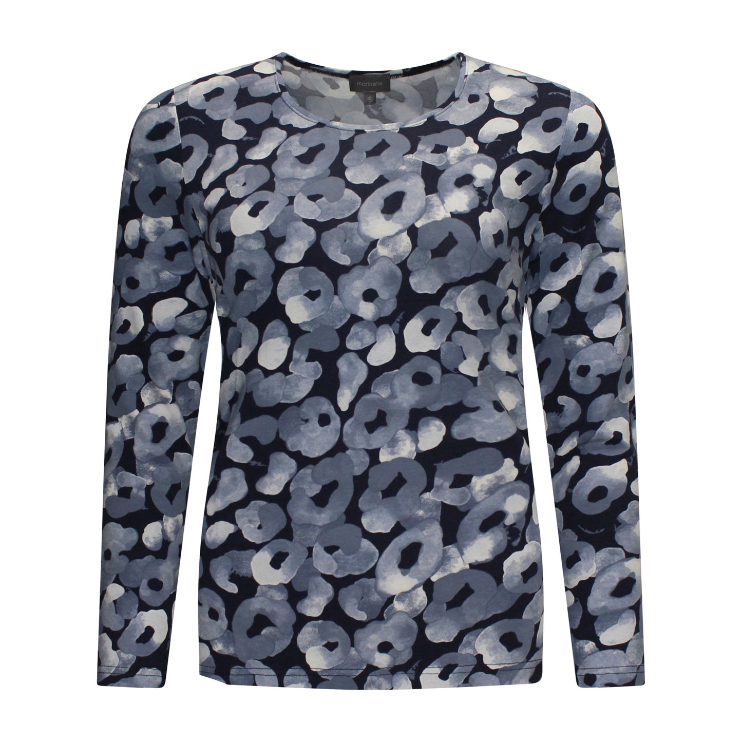 Voorzijde van Marinello T-shirt Lize met bloemenprint, ronde hals en rechte pasvorm in het blauw.