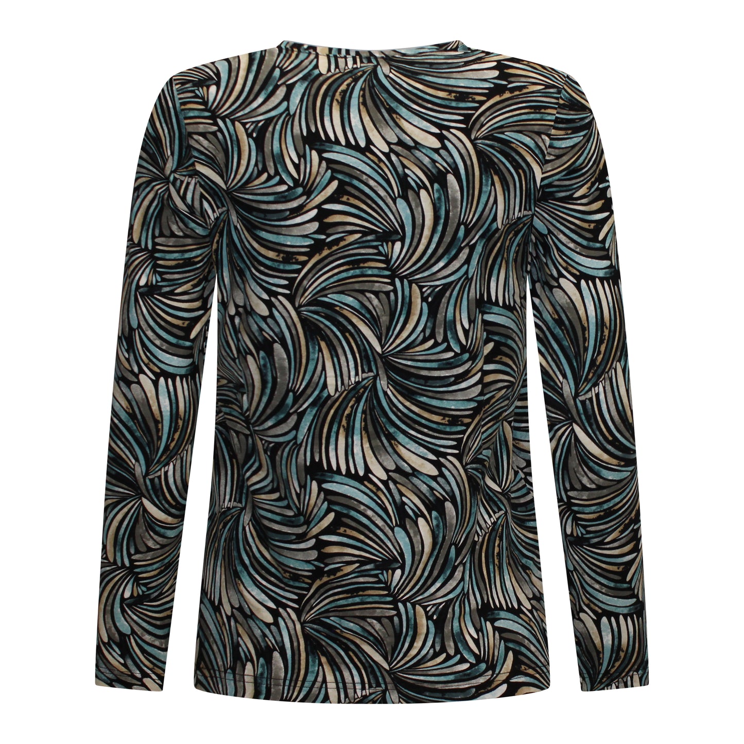 Achterzijde van Marinello T-shirt Veerle met rechte snit en all-over print over de rug in de kleur blauw.