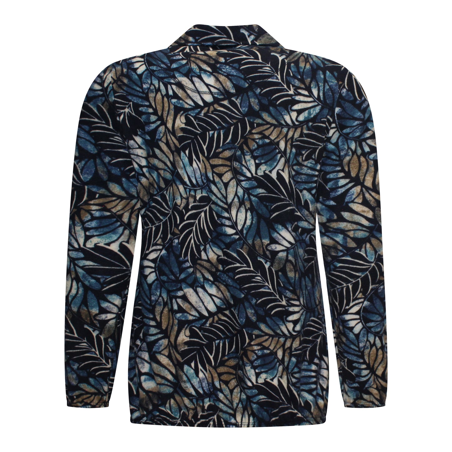Achterzijde van Sensia Blouson Femke met diepe v-hals en bloemmotief in het marine.