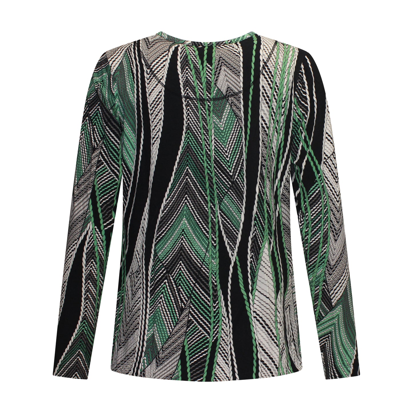 Achterzijde van Sensia Blouson Jette met ronde hals en groene print.