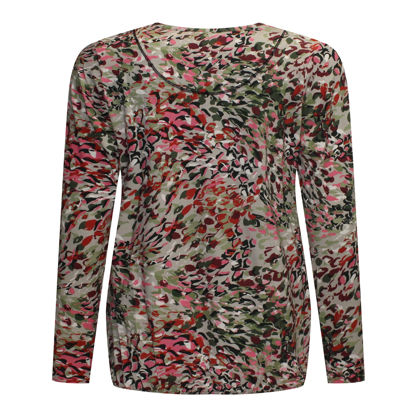 Achterzijde van Sensia Blouson Lotte met kleurrijk patroon en ronde hals in de kleur groen.