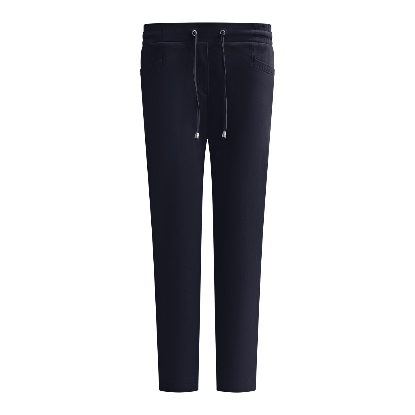 Voorzijde van Sensia Pantalon Peggy in zwart, korte lengte, winterkwaliteit, met elastische band en zakken.