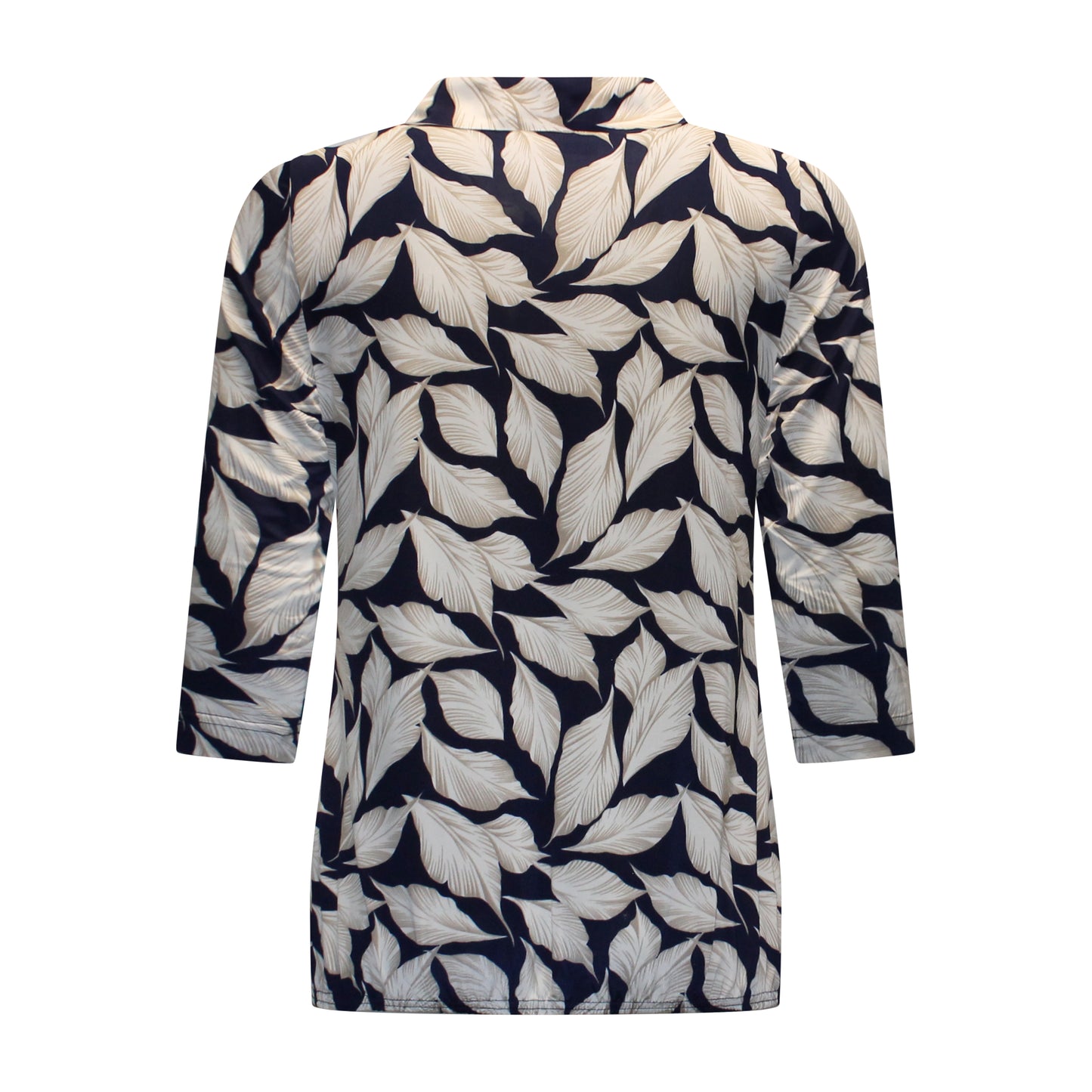 Achterzijde van Sensia Shirt Willeke met driekwart mouwen en elastische band onderaan.