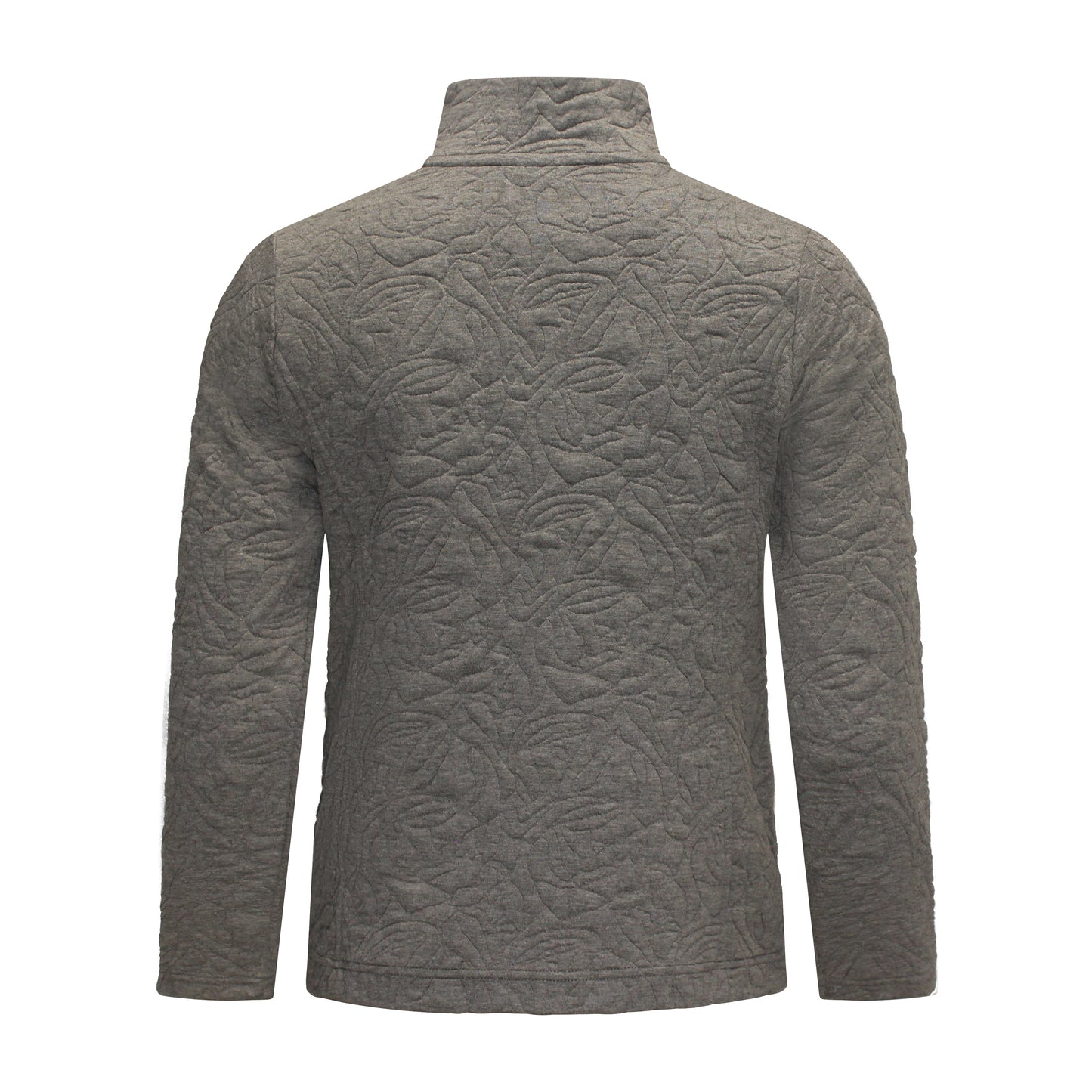 Achterzijde Signature vest Isa grijs met lange mouwen, ritszakken en hoge sluiting.