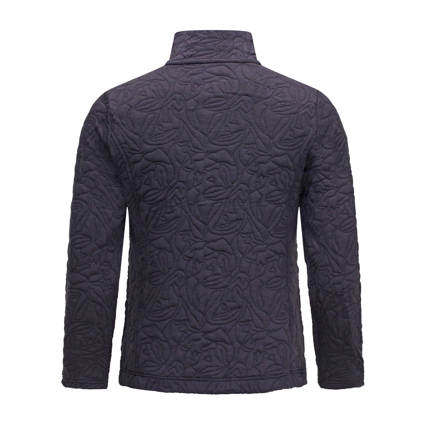 Achterzijde Signature vest Isa marineblauw met lange mouwen, ritszakken en hoge sluiting.
