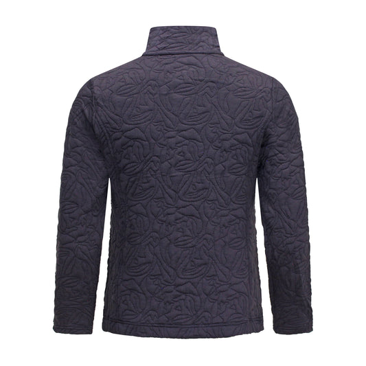 Achterzijde Signature vest Isa marineblauw met lange mouwen, ritszakken en hoge sluiting.
