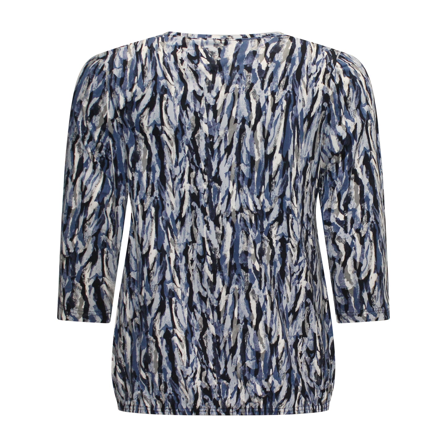 Achterzijde van Sunday Blouson Maris met driekwart mouwen en ronde hals in het blauw.