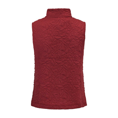 Achterzijde van Bodywarmer Isa in bordeauxrood, met comfortabele fit en mooie afwerking.