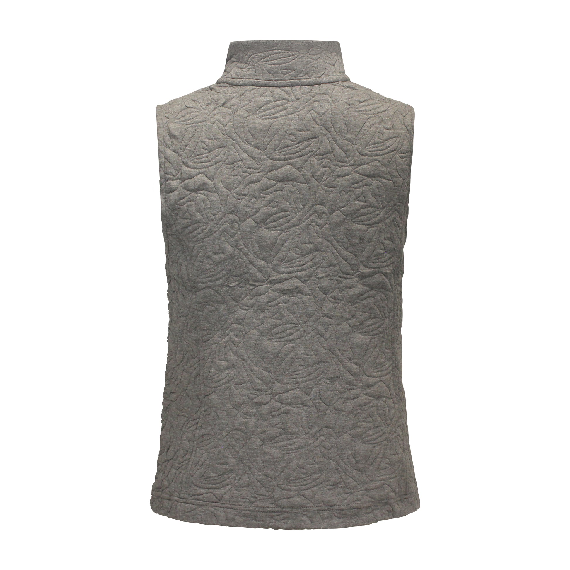 Achterzijde van Bodywarmer Isa in grijs, met comfortabele pasvorm en fijne details.