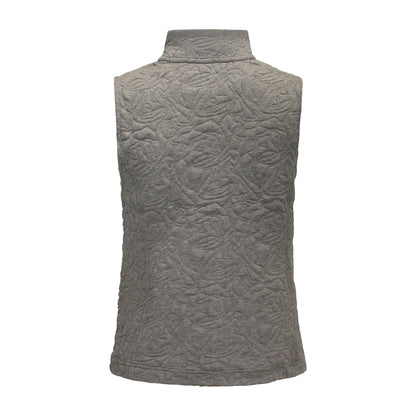 Achterzijde van Bodywarmer Isa in grijs, met comfortabele pasvorm en fijne details.