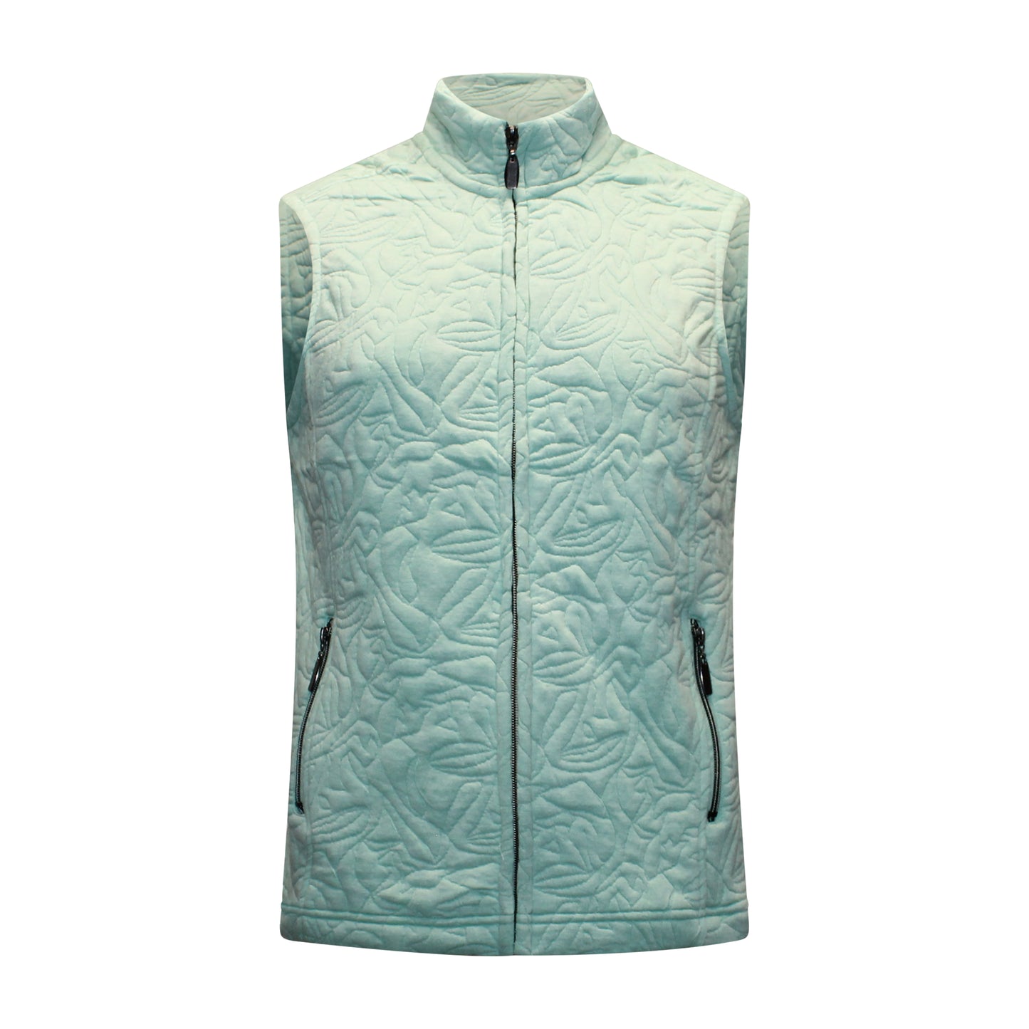 Voorzijde van Bodywarmer Isa in het groen, met rits en steekzakken, ideaal voor een stijlvolle en warme look.