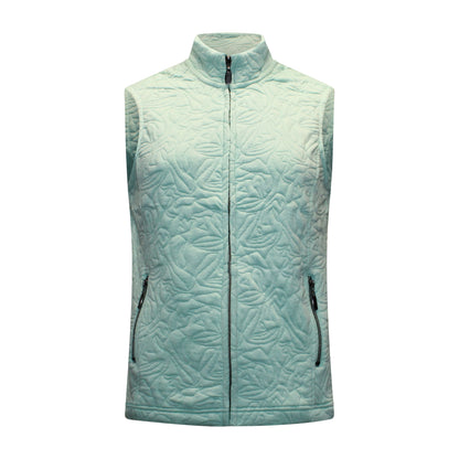 Voorzijde van Bodywarmer Isa in het groen, met rits en steekzakken, ideaal voor een stijlvolle en warme look.