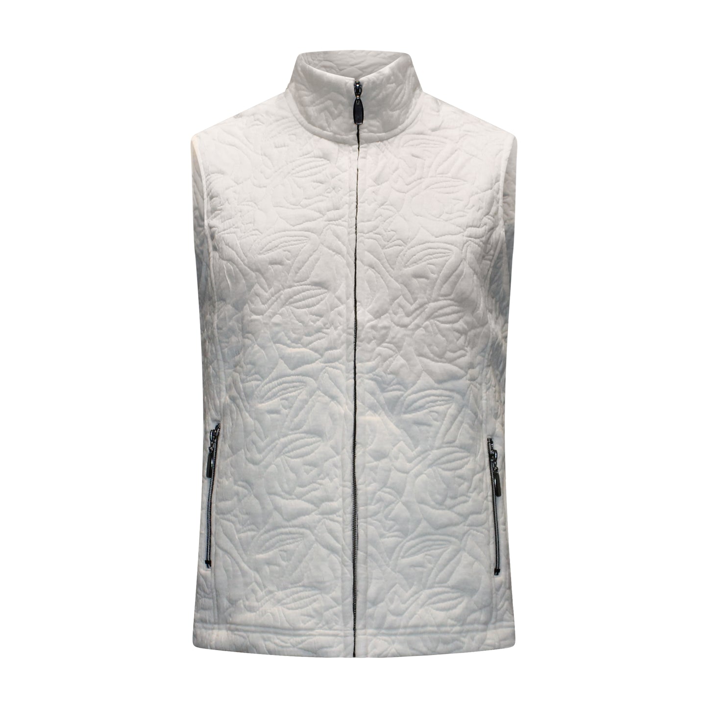 Voorzijde van Bodywarmer Isa in offwhite, met rits en steekzakken, ideaal voor een stijlvolle en warme look.