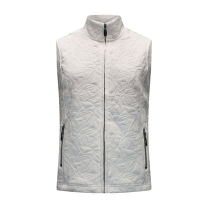 Voorzijde van Bodywarmer Isa in offwhite, met rits en steekzakken, ideaal voor een stijlvolle en warme look.