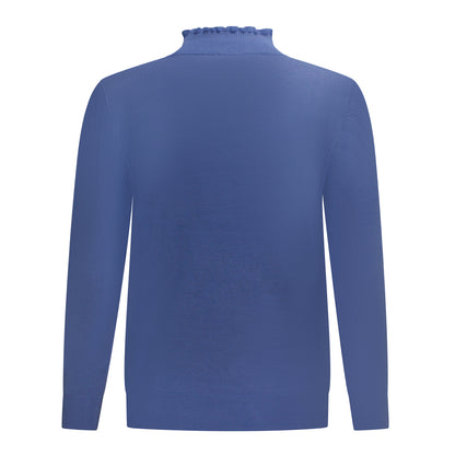 Achterzijde van Bon Tricot Turtle Malou in het blauw met turtle nek.