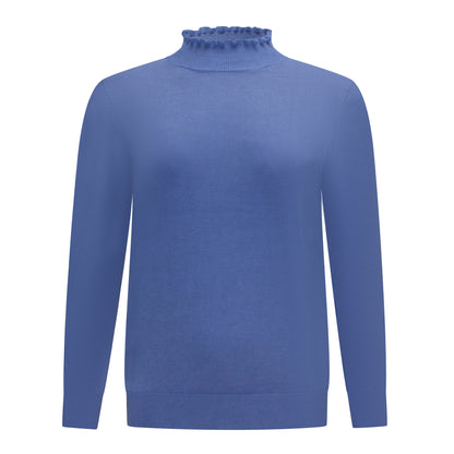 Voorzijde van Bon Tricot Turtle Malou in het blauw met turtle nek.