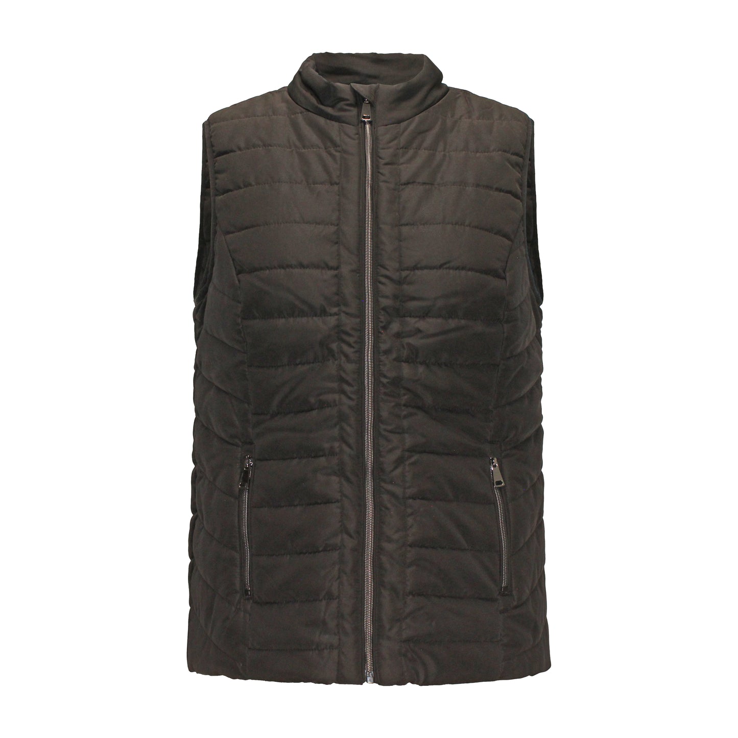 Voorzijde van Brandtex bodywarmer Nadine in zwart met zakken voorzien van rits.