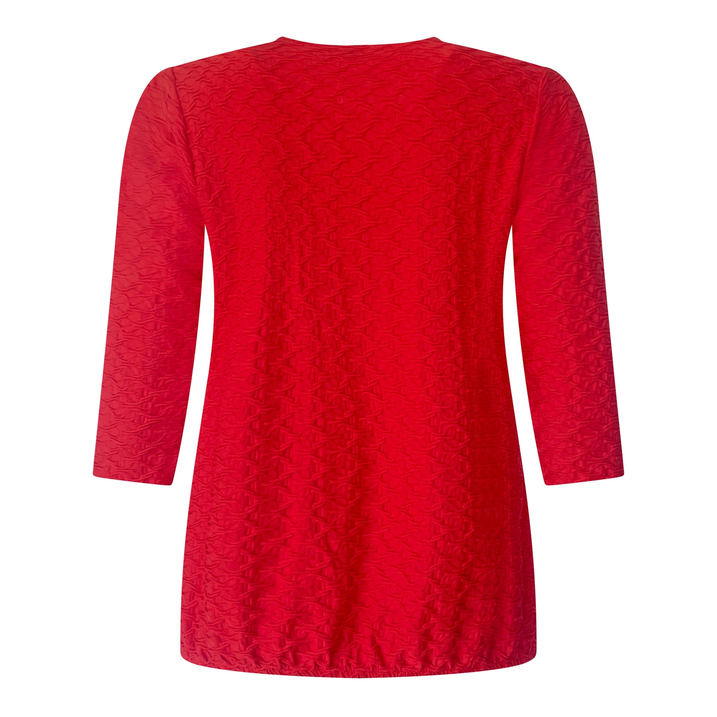 Achterzijde van Brandtex T-shirt Luna met driekwart mouwen en subtiel motiefje in rood.