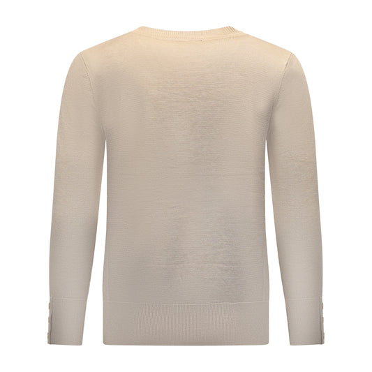 Achterzijde van Brandtex Trui Renske met ronde hals, lange mouwen en boord in beige.