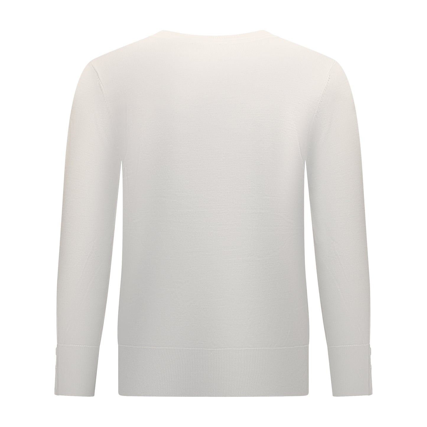 Achterzijde van Brandtex Trui Renske met ronde hals, lange mouwen en boord in off-white.