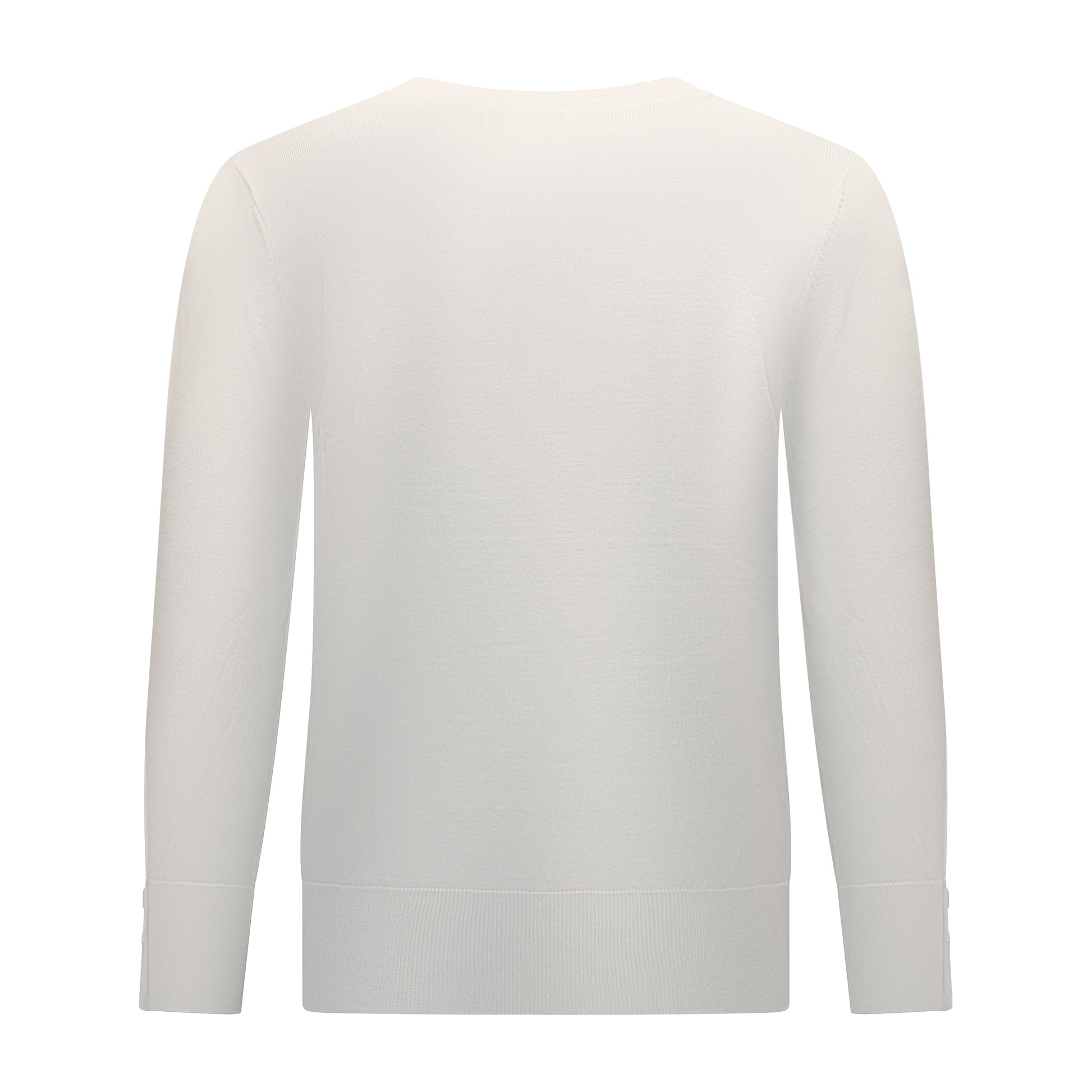 Achterzijde van Brandtex Trui Renske met ronde hals, lange mouwen en boord in off-white.