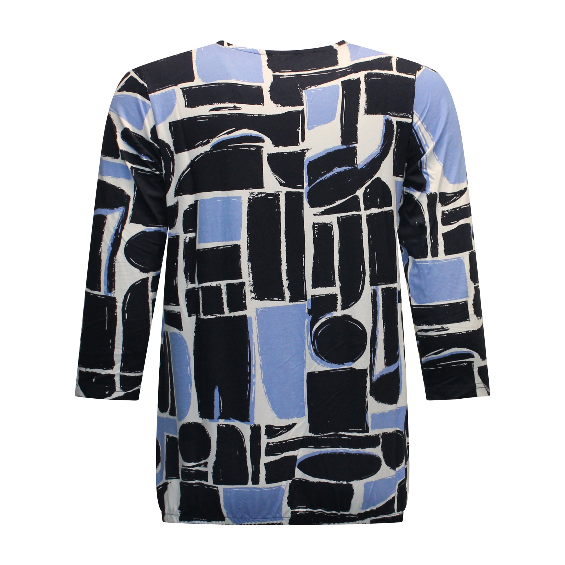 Achterzijde van Brandtex blouson Hester met driekwart mouwen en abstracte print.