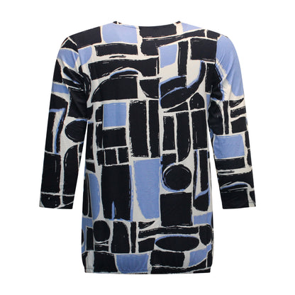 Achterzijde van Brandtex blouson Hester met driekwart mouwen en abstracte print.