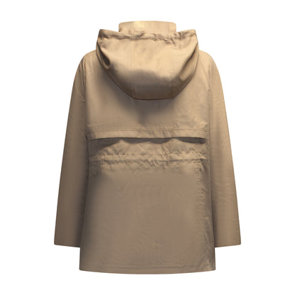 Achterzijde van Brandtex jas Hilda met capuchon en verstelbaar trekkoord in het beige.