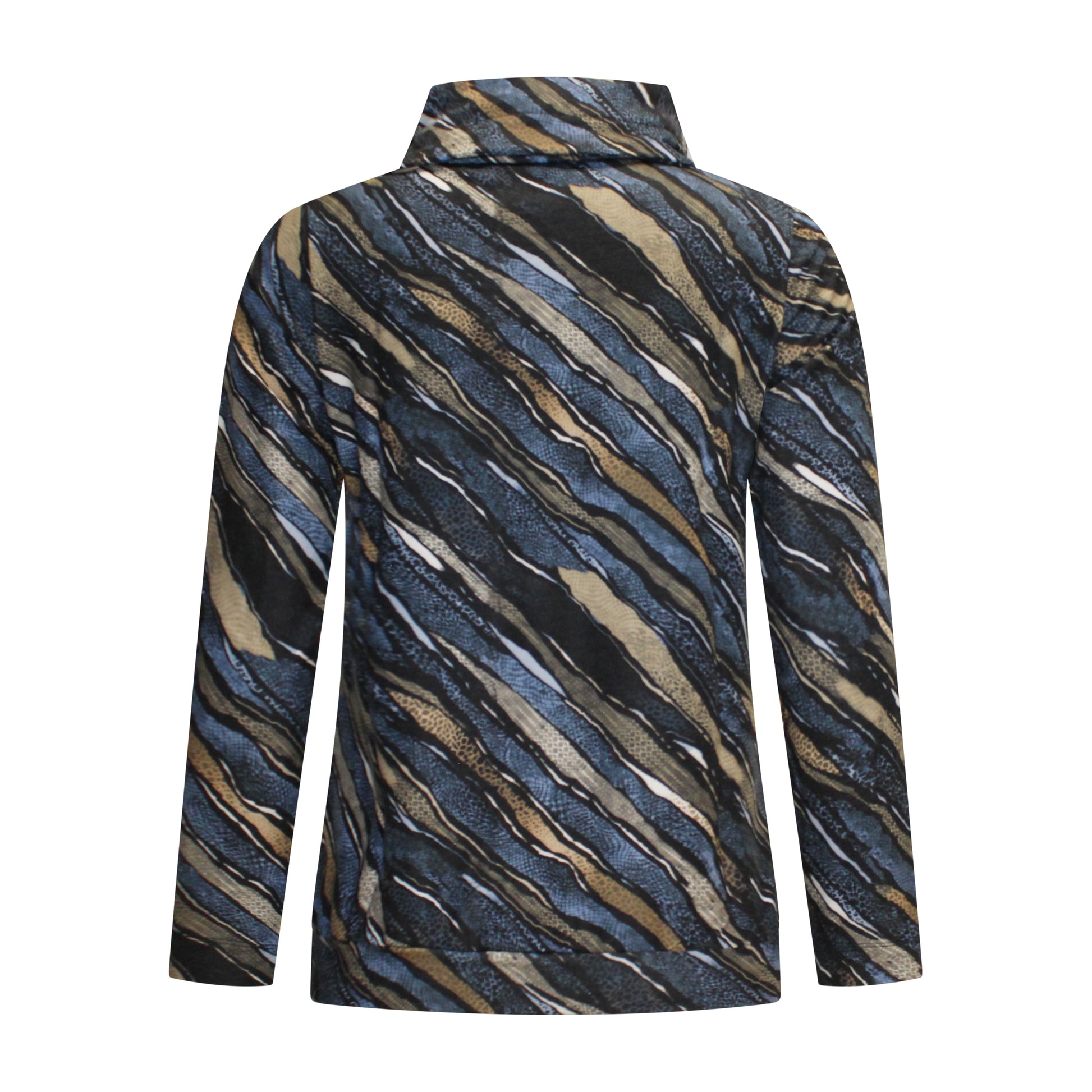 Achterzijde van Dreamstar Trui Mireen met kolkraag en lange mouwen in blauwe kleur met print.