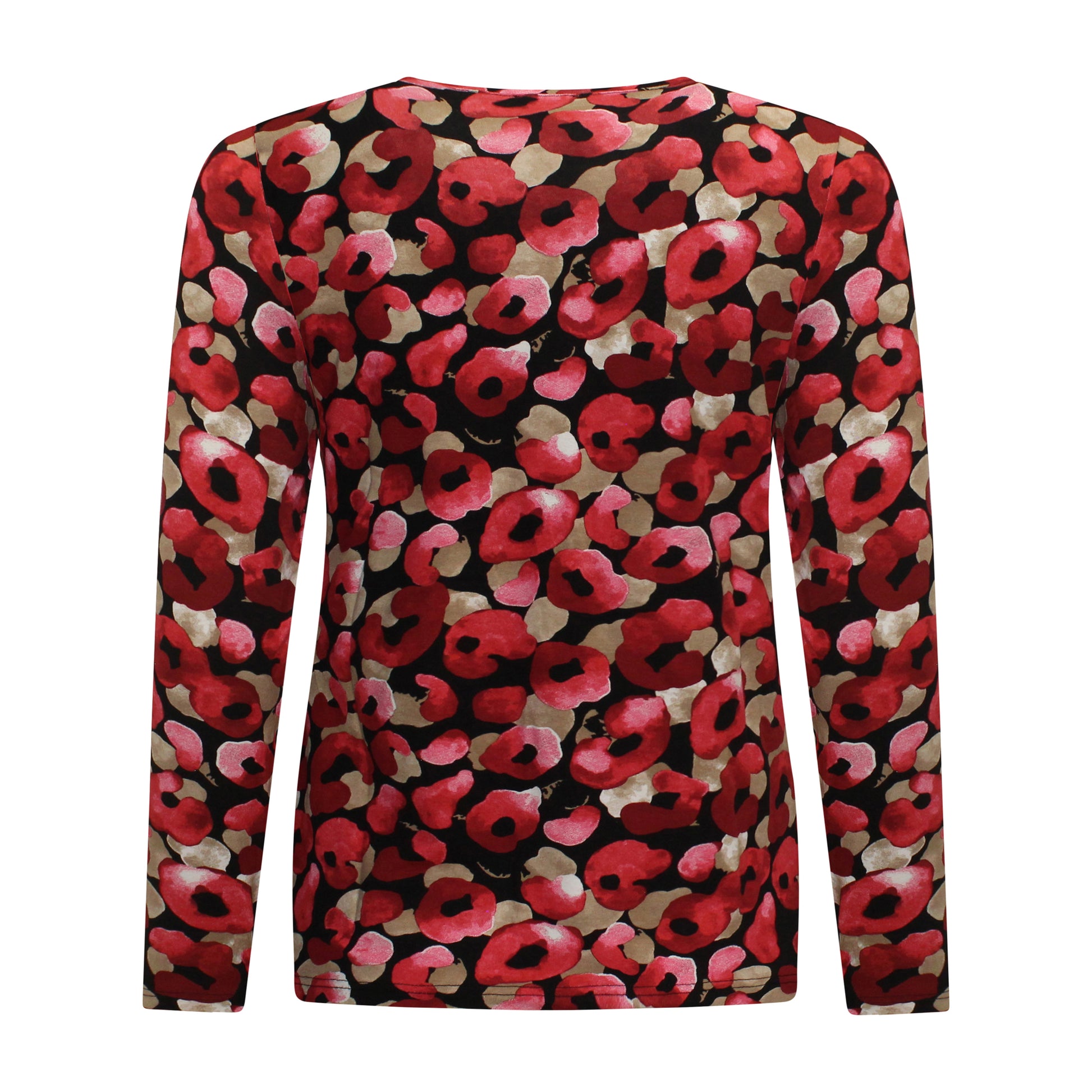 Achterzijde van Marinello T-shirt Lize met all-over bloemenpatroon en lange mouwen in het rood.