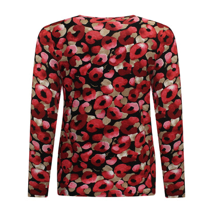 Achterzijde van Marinello T-shirt Lize met all-over bloemenpatroon en lange mouwen in het rood.