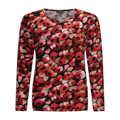 Voorzijde van Marinello T-shirt Lize met bloemenprint, ronde hals en rechte pasvorm in het rood.