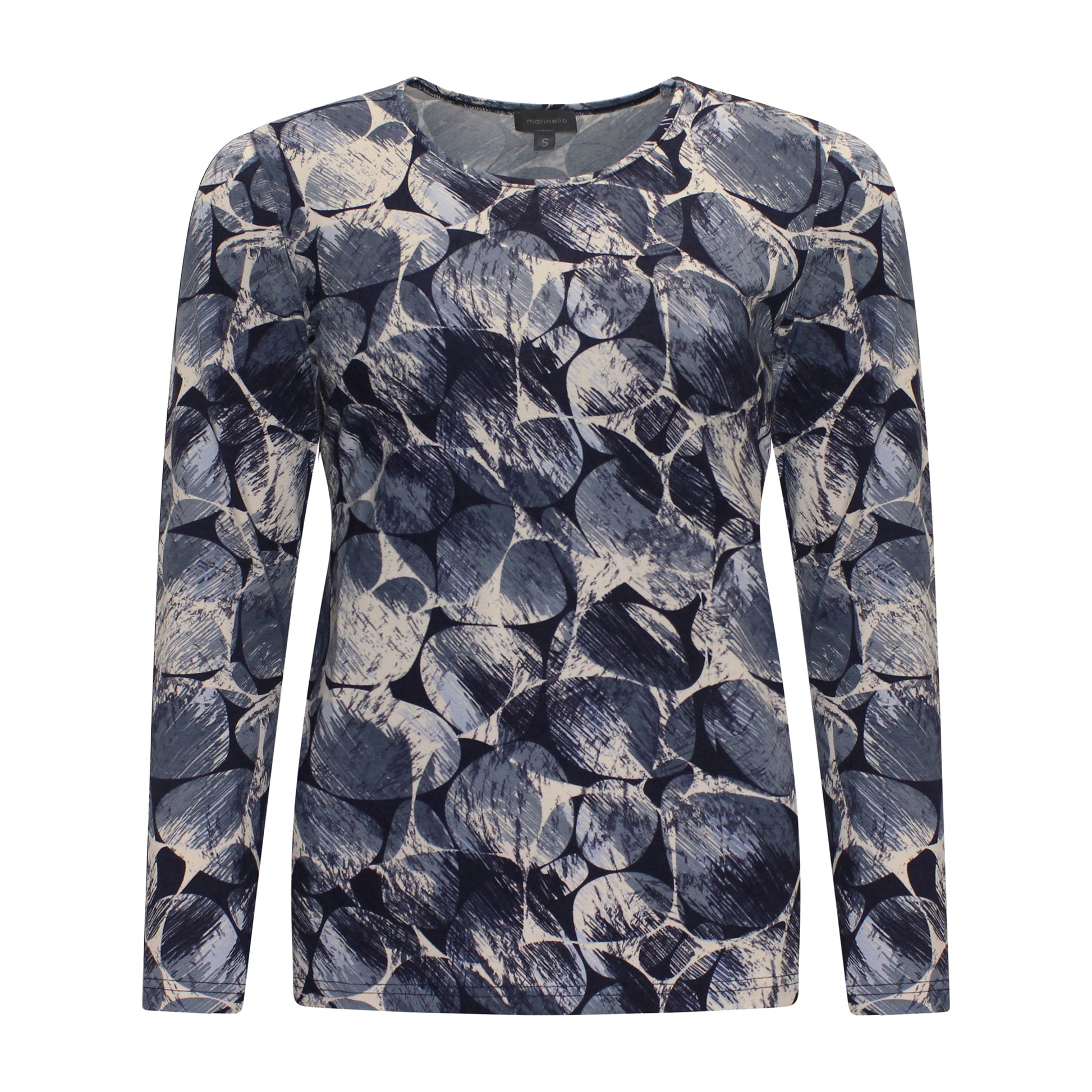 Voorzijde van Marinello T-shirt Mare met rechte rug en soepele stof in het blauw.