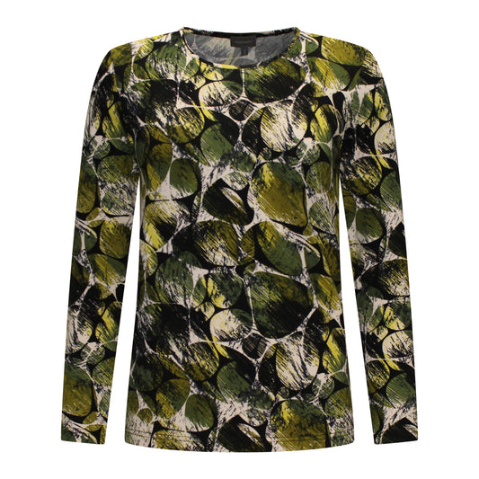Voorzijde van Marinello T-shirt Mare met ronde hals, rechte snit en lange mouwen in het groen.