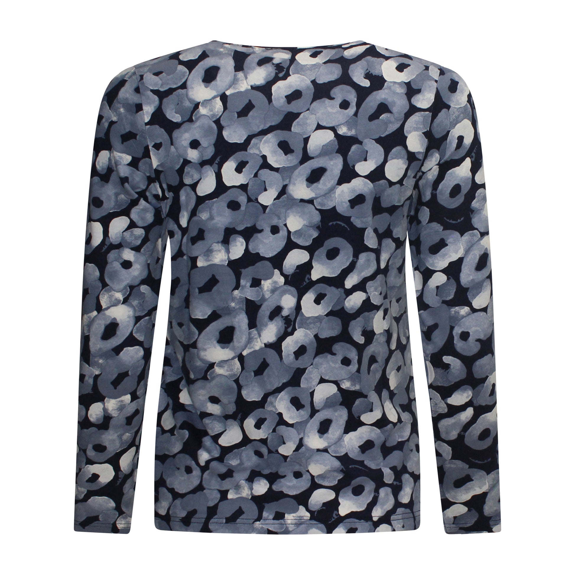 Achterzijde van Marinello T-shirt Lize met all-over bloemenpatroon en lange mouwen in het blauw.