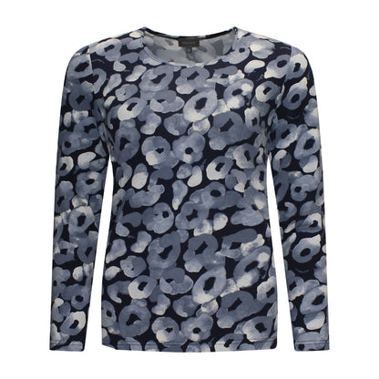 Voorzijde van Marinello T-shirt Lize met bloemenprint, ronde hals en rechte pasvorm in het blauw.