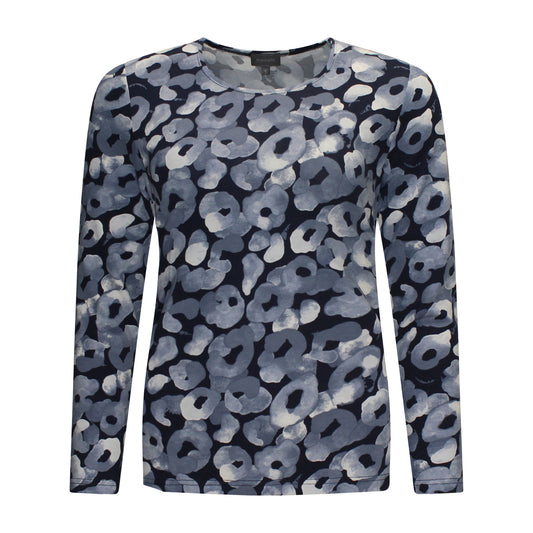 Voorzijde van Marinello T-shirt Lize met bloemenprint, ronde hals en rechte pasvorm in het blauw.