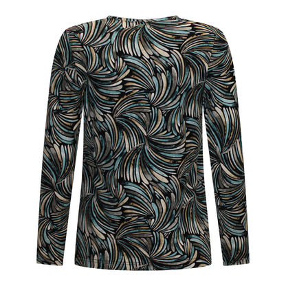 Achterzijde van Marinello T-shirt Veerle met rechte snit en all-over print over de rug in de kleur blauw.