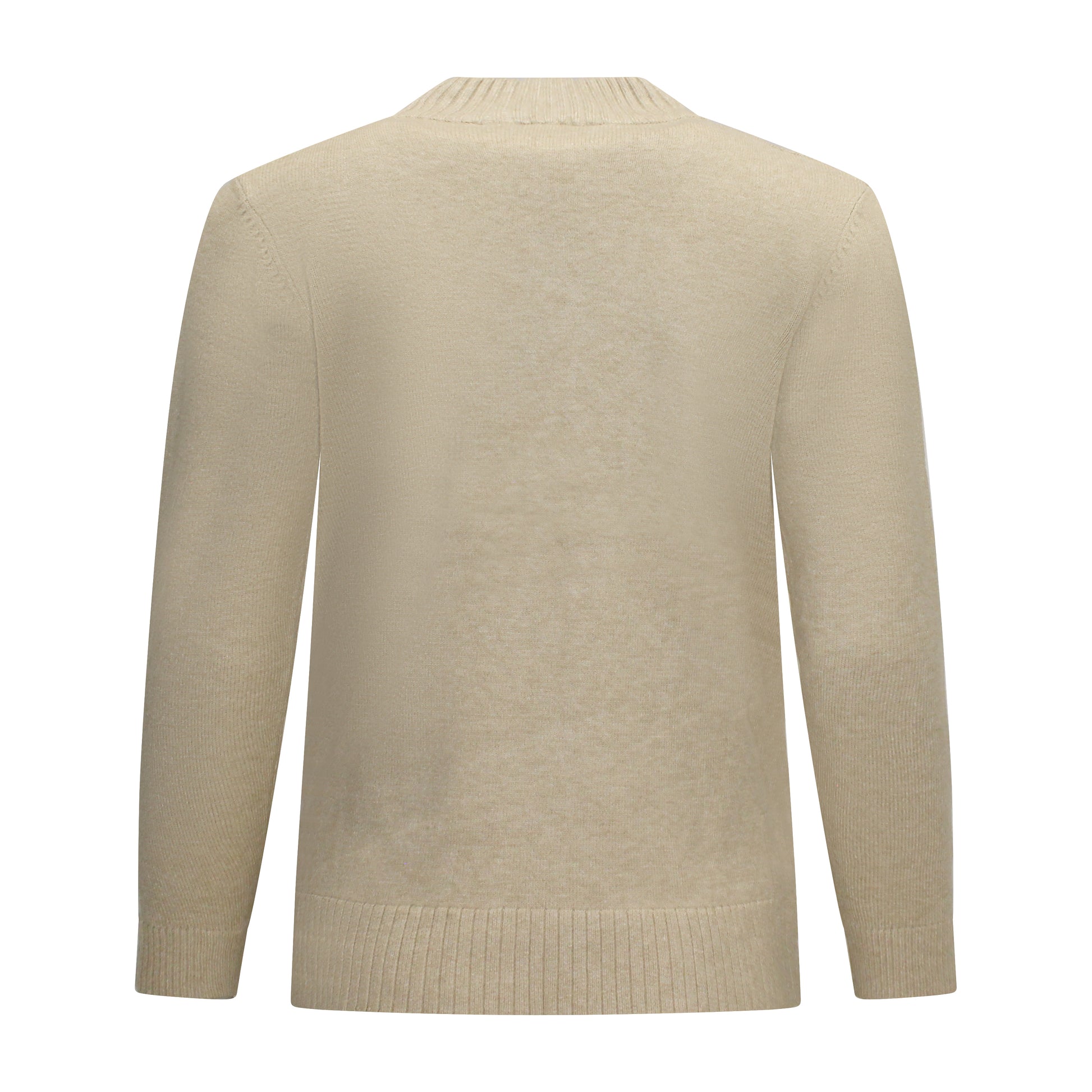 Achterzijde van Navigazione trui Linde in beige, met rechte pasvorm en splitjes aan de zijkanten.